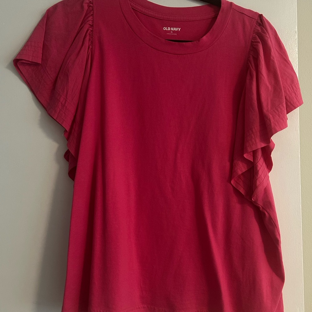 Old Navy Women's Hot Pink Ruffle Sleeve Tee